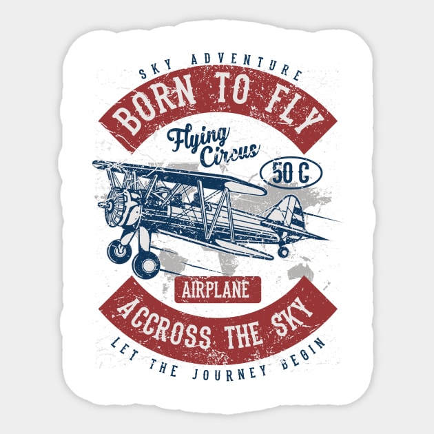 Born To Fly Biplane Pilot Vintage Sticker by Hariolf´s Mega Store